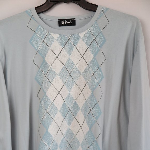 NWT PRINGLE Unisex Sky Blue Argyle Long Sleeve Cotton Top Size XXL - Picture 4 of 10